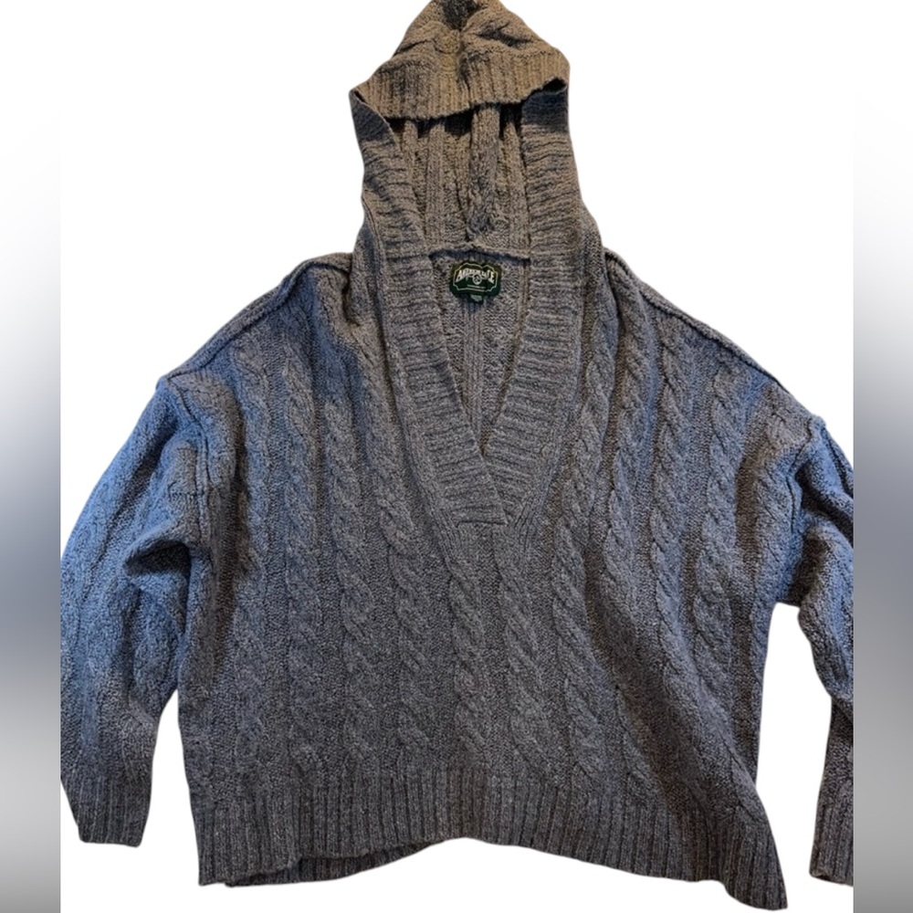 American Eagle Sweater Womens Size XL Hooded Fair Isle Rope Knit Deep V Neck